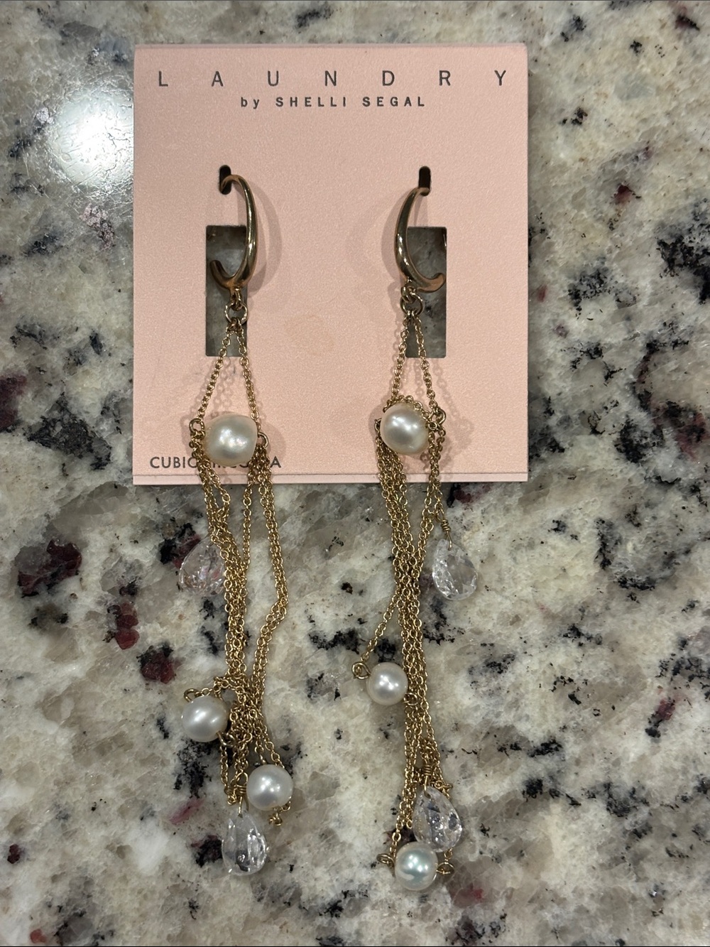 Laundry by Shelli Segal Gold Drop Chain Earrings with Pearls and Crystals
